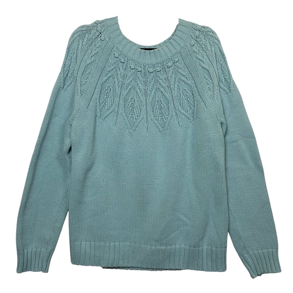 Talbots Women's Light Blue Cable Knit Pullover Sweater Size XL